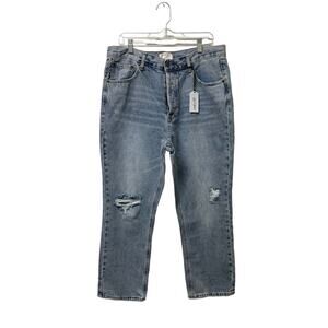 NWT Twelve On Twelfth High Rise Straight Leg Button Fly Distressed Jeans 34x26